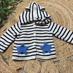 Baby Gap Stripe Star Garter Hoodie Cardigan. Unisex. 3-6 mo